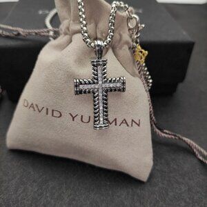 David Yurman Silver Cross Pendant Necklace